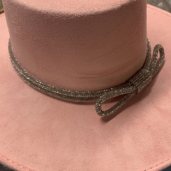 ASN Women’s Anthropologie Diamond Bow Boater Pink Hat Crystal Detail one size - Picture 7 of 8